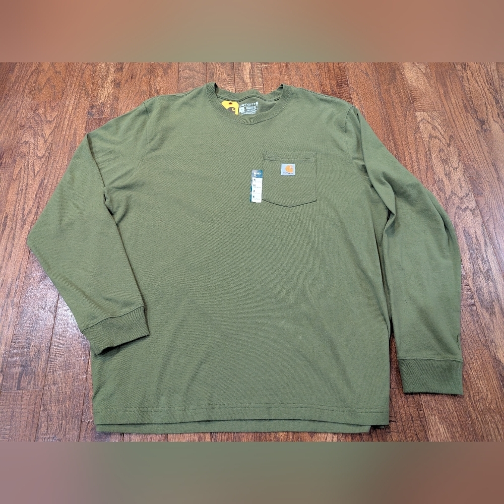Carhartt Money Green Sage Long Sleeve Pocket Tee With Back Logo Size XL - Picture 3 of 16